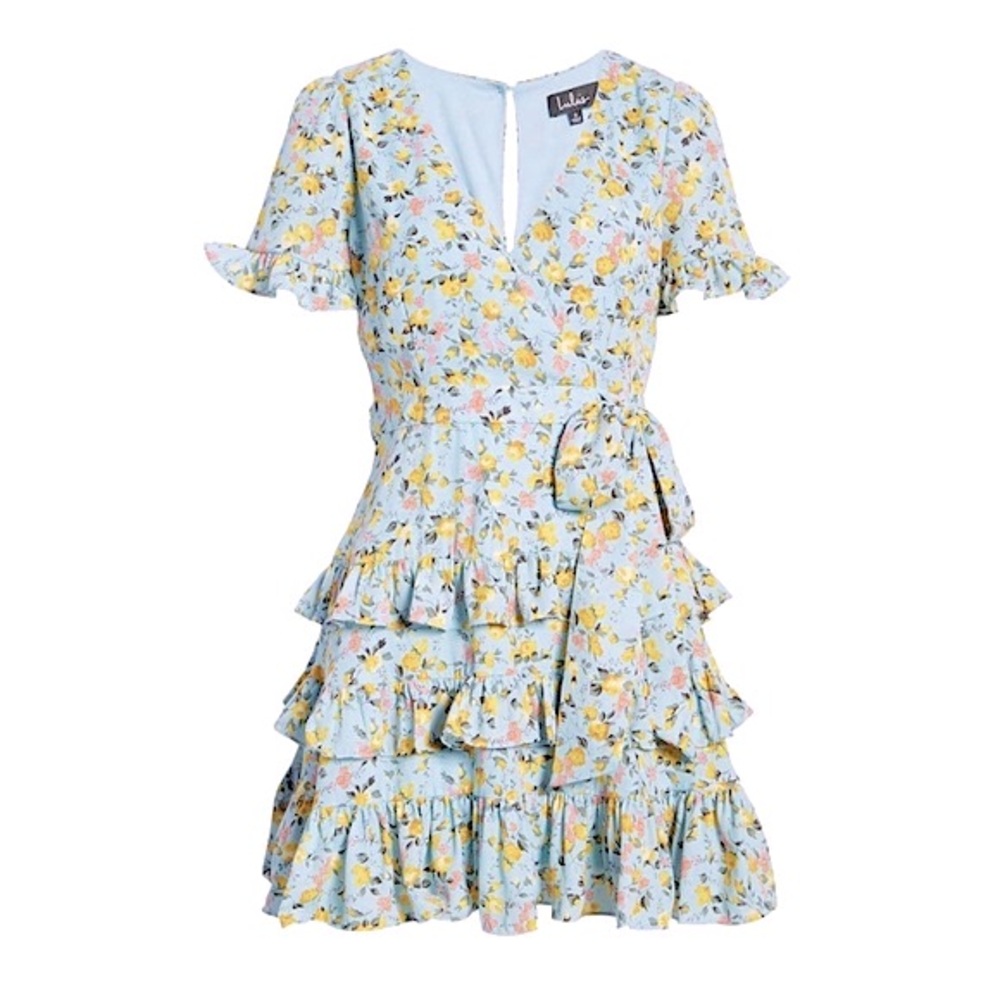 Lulus Feeling Butterflies Blue Floral Tiered Dress